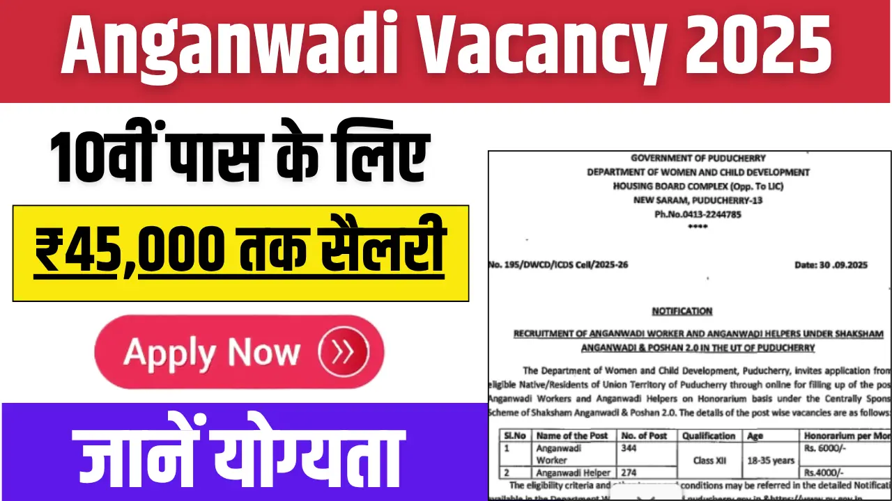 Anganwadi Vacancy 2025: बिना परीक्षा के महिलाओं के लिए सरकारी नौकरी का सुनहरा मौका